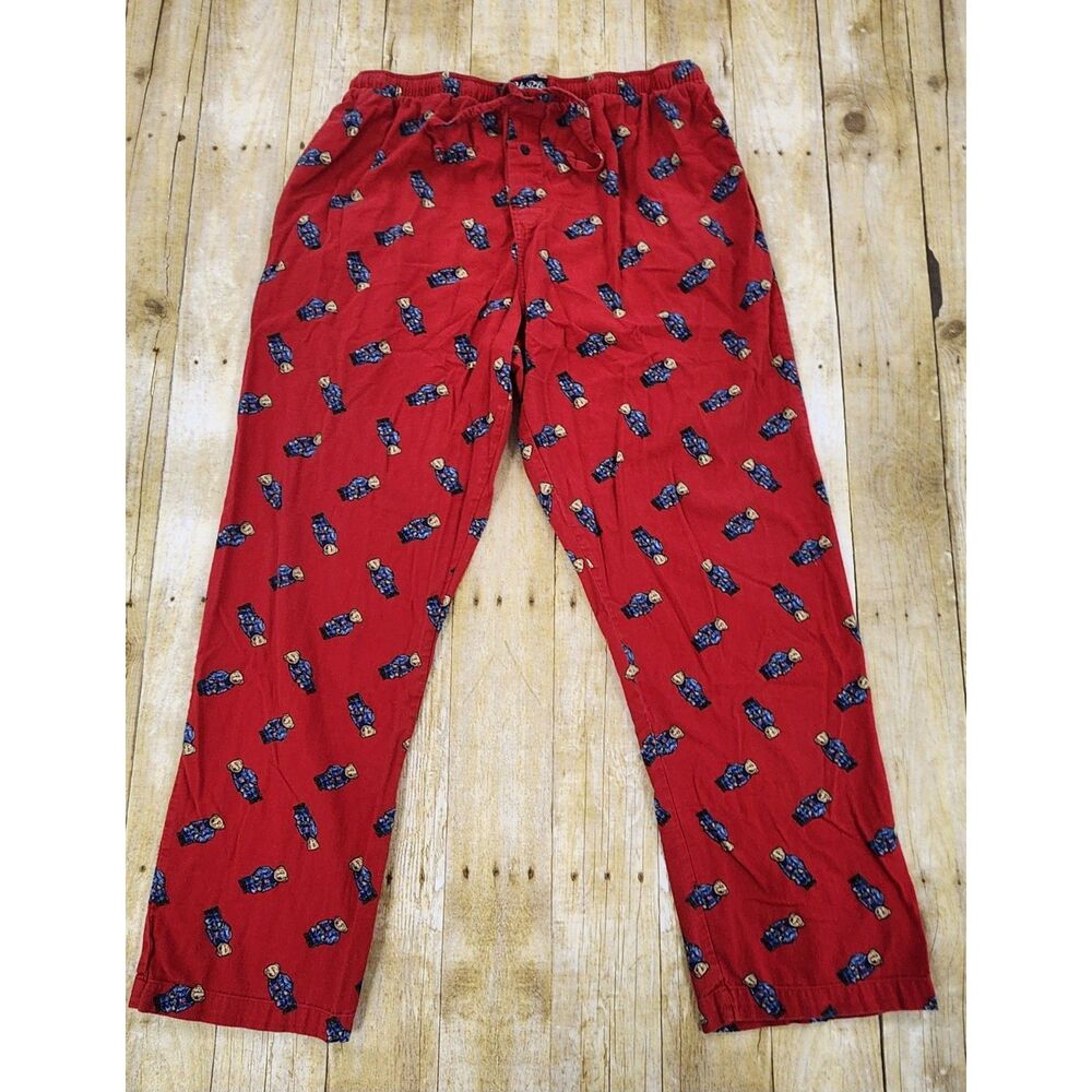 Polo Ralph Lauren Polo Bear Mens Sleepwear Pajama Pants XL 100% Cotton Red Print